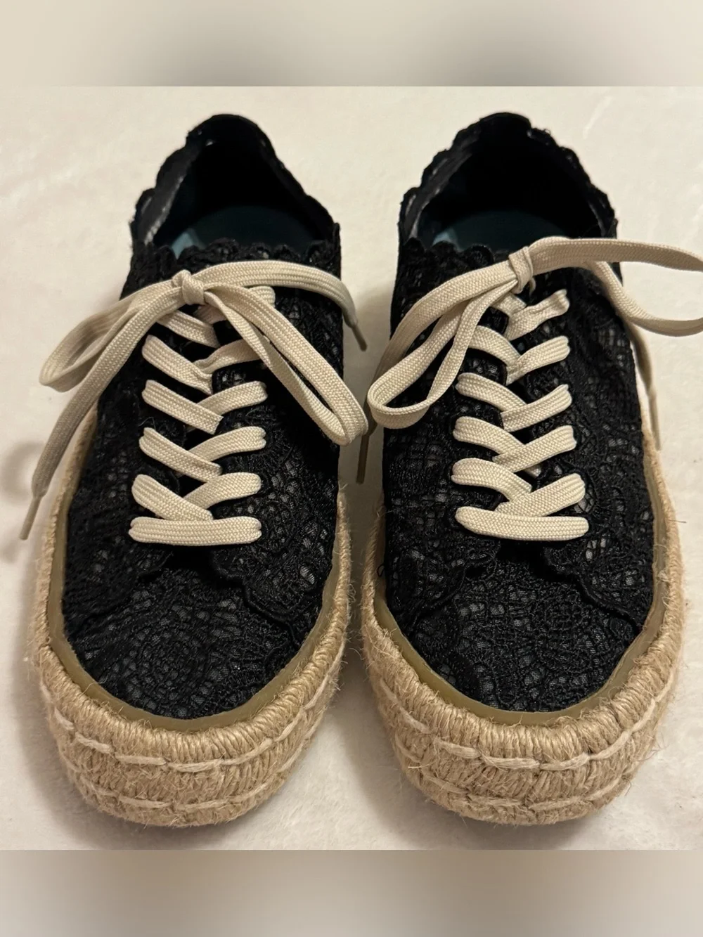 SeaVees Women’s Coronado Espadrille Black Embroidered Lace Sneaker Size 7.5